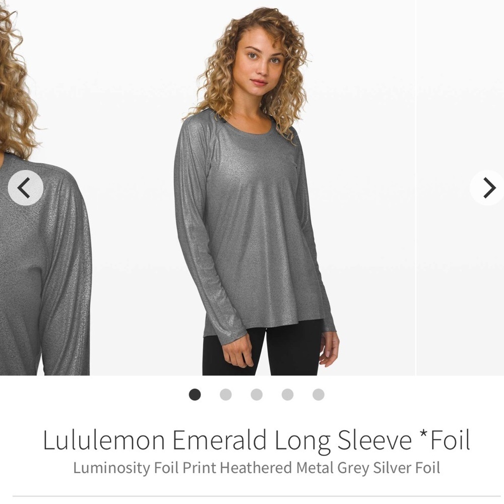lululemon Emerald Long Sleeve Foil Heathered Metal Grey Silver Top Size 4